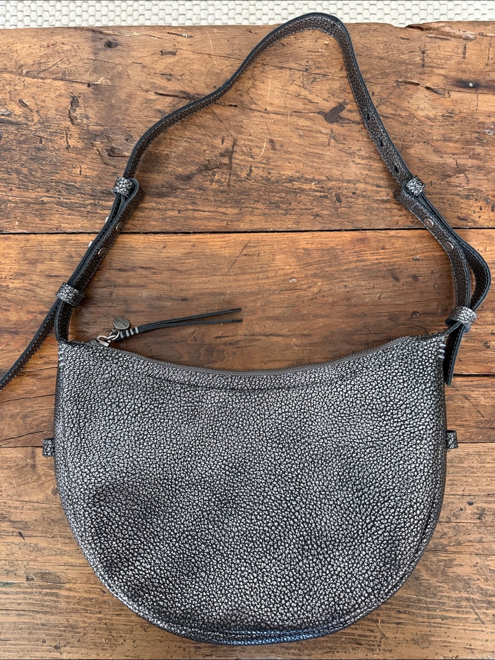 The Sak Silver Metallic Pebbled Leather Tess Shoulder Bag 12x8x3